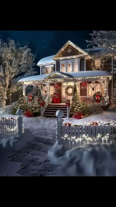 a house covered in christmas lights and wreaths