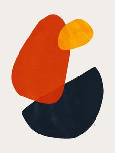 an abstract painting with orange and blue shapes