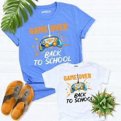 Boys Back to school shirt, first day school shirt, game over back to school,funny school shirt toddler, Gaming School Shirt, first grade tee Hello! Thank you for supporting small businesses. My main priority here is the satisfaction of my customers. Teacher T-shirts are Bella+Canvas brand. If Bella+Canvas is out of stock, I will send it from a brand of the same size and quality. If you want to see this design on the SWEATSHIRT you can buy it from the link below.https://etsy.me/3LS0Viz Teacher T- School Spirit Tops For Daycare And Back To School, Fun School Tops With Funny Text, Daycare Tops For Back To School With School Spirit, Casual Tops For Back To School Playtime, Casual Tops For Back To School, Blue Tops For Back To School Events, Blue Tops For Back To School, End Of School Year Graphic Print Tops For Playtime, Cotton Tops For Playtime And Back To School