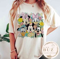 Vintage Disney Floral Mickey And Friends Tshirt, Disney Epcot Flower And Garden Festival 2023 Disney Character Shirts, Cute Disney Shirts, Epcot Flower And Garden Festival, Disney Vacation Shirts, Disney World Outfits, Disney Inspired Fashion, Retro Disney, Friends Tee, Disneyland Shirts