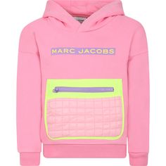 Color: Pink Pink sweatshirt in brushed cotton, with hood, long sleeves, ribbed crew neck, cuffs and hem, front pocket with zip. It is embellished with multicolor logo on the front. 100% Cotton. Machine wash at 30C. Luxury Multicolor Crew Neck Tops, Luxury Multicolor Crew Neck T-shirt, Luxury Pink Crew Neck T-shirt, Luxury Embellished Crew Neck Tops, Luxury Pink Sweatshirt With Ribbed Cuffs, Burberry Dress, Versace Sweatshirt, Versace Shirt, American Fashion Designers