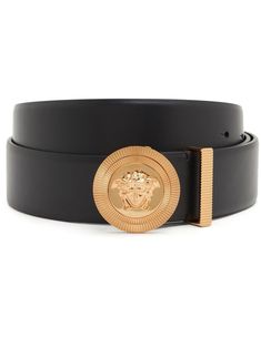 black/gold-tone leather Medusa plaque detail buckle fastening adjustable fit Versace Belt, Designer Accessories, Belt Black, Buckle Belt, Black Belt, Belt Buckles, Accessories Design, Belts, Versace