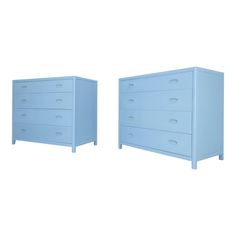 two blue dressers side by side against a white background