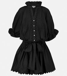 Embroidered cotton mini dress in black - Juliet Dunn | Mytheresa Jacquemus Dress, Poplin Shirt Dress, Cotton Mini Dress, Cotton Shirt Dress, Cotton Poplin Shirt, Intricate Embroidery, Cotton Maxi, Pink Midi Dress, Black Shirt Dress