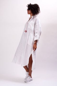 The White linen dress women is our favorite weekender. this Plus size maxi dress featuring an oversized relaxed fit with a front button closing. The womens long sleeve shirt dress is made from 100% linen, that is versatile for any occasion! This linen clothing is designed to be comfortable and not troublesome to wear. After wearing this Linen shirt women, you will love it even more. This Oversized shirt dress is designed to flatter every body type and fit numerous occasions. When we designed thi Linen Shirt Dress Outfit, Women Linen Clothing, Linen Tunic Shirt, Shirt Dress Women, Maxi Dress Long Sleeve, White Linen Dress, Plus Size Maxi Dress, Shirt Dress Outfit, Linen Shirts Women