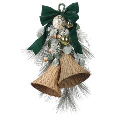 a christmas decoration with bells and pine cones