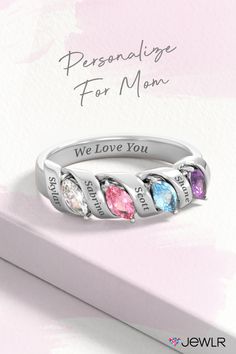 Visually stunning in an explosion of sparkle, this mother's ring represents the ones you love with sparkling accents. Design yours in silver or gold and add a special engraving to create beautiful personalized jewelry for mom or the best gift for mom. #Jewlr #MothersDayGift #PersonalizedJewelry #GiftForMom #MothersRing Anniversary Jewelry With Marquise Cut Birthstone, Marquise Cut Birthstone Jewelry For Anniversary, Silver Marquise Birthstone Ring For Gift, Silver Marquise Birthstone Ring As A Gift, Anniversary Marquise Birthstone Ring With Accent Stones, Marquise Birthstone Ring With Accent Stones For Anniversary, Promise Ring With Marquise Birthstone, Silver Marquise Cut Birthstone Ring, Silver Marquise Three-stone Jewelry