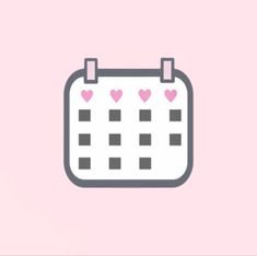 a pink and gray calendar with hearts on the front, against a light pink background