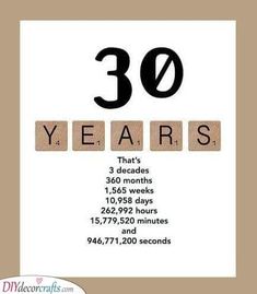 a poster with the words 30 years written in scrabble letters and numbers on it