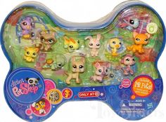 the littlest pet shop playset is in its plastic case with lots of different animals