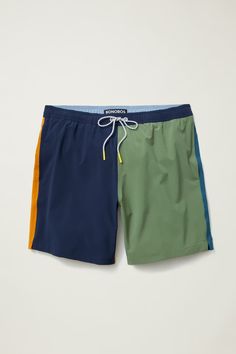 Riviera Recycled Swim Trunks | Bonobos Sporty Green Athletic Shorts With Side Pockets, Green Sporty Athletic Shorts With Side Pockets, Sporty Green Color Block Bottoms, Green Nylon Bottoms With Functional Drawstring, Green Nylon Shorts With Functional Drawstring, Green Functional Shorts With Side Pockets, Green Training Bottoms With Pockets, Navy Sporty Shorts With Side Pockets, Sporty Navy Shorts With Side Pockets