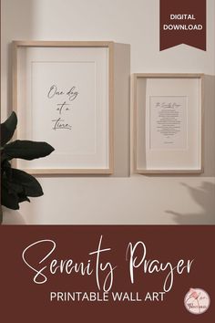 two framed pictures with the words serenty prayer printable wall art