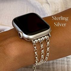 Apple Watch Band for Women 925 Sterling Silver Apple Watch Band Jewelry! Please Watch The Video How Easy IsTo Put The Bracelet On Your Wrist By Yourself! Dressy Women Jewelry - Perfect For Day In The Office Or Night Out! P R O D U C T ∙ D E S C R I P T I O N ∙ Sterling Silver Rolo Chain Bracelet For Apple Watch ∙ ∙ Adjustable Size Bracelet Perfectly Tailored for Your Wrist ∙ ∙ Designed And Handmade by Simeon D Jewelry Studio ∙ ∙ This Bracelet Fits ALL Apple Watch Series ∙ ∙ Please Measure Your W Adjustable Silver Bracelet Apple Watch Band, Adjustable Silver Bracelet Strap Apple Watch Band, Adjustable Silver Bracelet Strap Watch Bands, Silver Stainless Steel Apple Watch Band With Extender, Apple Watch Band, Bracelet Apple Watch, Band Jewelry, Jewelry Studio, Rolo Chain