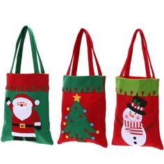 three christmas bags with santa and snowman on them, one for $ 2 47 each