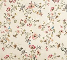 a floral wallpaper with butterflies and flowers on it