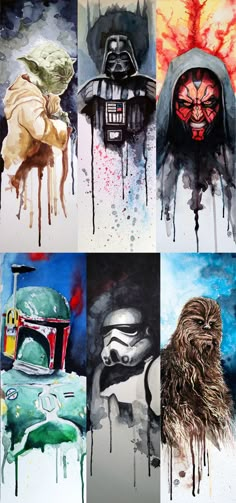 the star wars characters are painted in different colors and sizes, including one with a helmet on