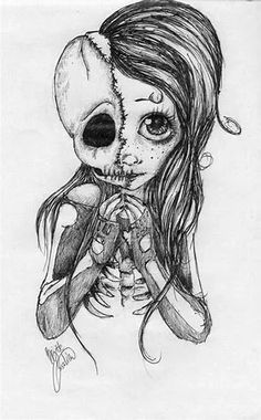 a drawing of a girl with a skeleton face