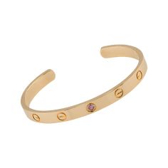 Cartier Love Bracelet 18K Rose Gold 1 Pink Sapphire Bracelet Size: 17 SKU: CAR01390 Original box and original papers Created in New York in 1969, the LOVE bracelet is an icon of jewelry design: a close-fitting, oval bracelet composed of two rigid arcs which is worn on the wrist and removed using a specific screwdriver. The closure is designed with two functional screws placed on either side of the bracelet. Classic Cartier Gold Bracelet As A Gift, Classic Cartier Bracelets In 14k Gold, Modern Cartier Gold Bracelet, Luxury Pink Gold Bracelets For Anniversary, Modern Rose Gold Cuff Bracelet For Anniversary, Cartier Gold Bracelet With Polished Finish For Anniversary, Classic Cartier 14k Gold Bracelets, Cartier 14k Gold Bangle Bracelet, Cartier Bracelet With Polished Finish As Gift