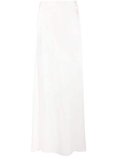 white satin finish high-waisted floor-length Elegant Wide Leg Satin Maxi Skirt, Satin Floor-length Skirt For Spring, Floor-length Satin Skirt For Spring, Spring Floor-length Satin Skirt, Elegant White Floor-length Maxi Skirt, White Midi Skirt For Evening, Chic White Silk Maxi Skirt, Chic White Satin Maxi Skirt, Chic White Floor-length Maxi Skirt