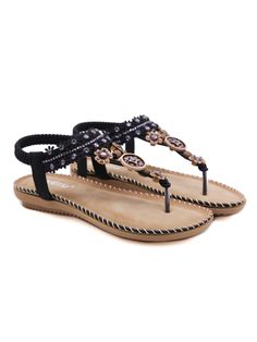 Black Black Embellished Toe Post Sandals, Black Embellished Round Toe Sandals, Black Embellished Sandals For Summer, Black Embellished Sandals For Spring, Reindeer Headband, Rhinestone Sandals, Dress Jewelry, Comfortable Sandals, Trendy Accessories