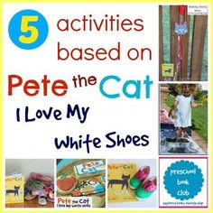 a collage of pictures with the words pete the cat, i love my white shoes