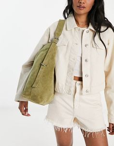 ASOS DESIGN suede tote bag with buckle in khaki green | ASOS Khaki Satchel With Adjustable Strap, Green Utility Bag With Pockets, Green Utility Bags With Pockets, Green Work Bag For Fall, Spring Everyday Shoulder Bag With Adjustable Straps, Green Fall Work Bag, Olive Shoulder Bag With Pockets For Daily Use, Khaki Satchel With Adjustable Strap And Double Handle, Khaki Double Handle Satchel With Adjustable Strap