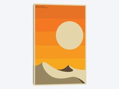 an orange and yellow poster with mountains in the background