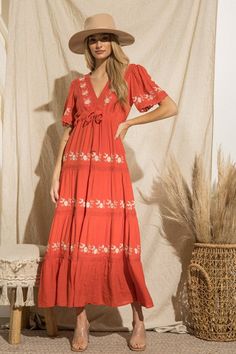 BOHO CHIC MAXI, FLORAL EMBROIDERY , I KNOW THIS IS EXACTLY WHAT YOU ARE LOOKING FOR!! DON'T MISS OUT, LIMITED ! You don't have this in your closet? Hippie Vibe Tribe getting cute fashion in daily! #tomato #womensclothing #fashionista #bohogirl #hippievibetribe #cozy #maxi Taupe Maxi Dress, Bohemian Hats, Vibe Tribe, Mexican Fashion, Burnt Sienna, Floral Embroidered Dress, Embroidered Maxi Dress, Silky Dress, Hippie Dresses