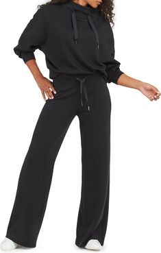 SPANX® AirEssentials Wide Leg Pants | Nordstrom Flight Outfit, Wide Leg Leggings, Outfit Inso, Knit Structure, Black Yoga Pants, Lightweight Pants, Athleisure Outfits, Fleece Pants, Travel Outfit