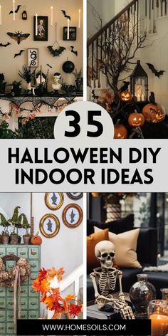 halloween decorations with candles and pumpkins in them