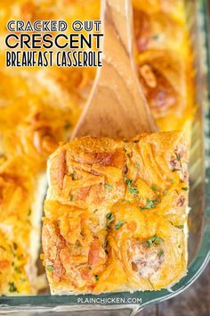 a casserole with cheese and meat is being lifted from the casserole dish