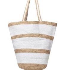 Virginia Wolf Woven Tote Bag - New - This Well Made Tote Stands Up When Bottom Opens So It Makes It Easier To Use At Beach Or Pool Or Shopping Measures 19” Across Top X 16” Jute And Cotton Trendy White Beach Bags, Chic White Straw Bag, Casual White Shoulder Beach Bag, Summer Style White Shoulder Bag For Daily Use, White Casual Shoulder Beach Bag, Trendy White Bags For The Beach, Trendy White Bags For Beach, Chic White Bucket Canvas Bag, Trendy White Bucket Beach Bag