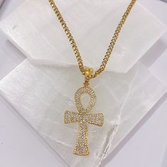 ANKH II necklace Spiritual Cubic Zirconia Necklaces With Diamond Accents, Gold Cubic Zirconia Crystal Pendant Necklace, Gold Cubic Zirconia Pendant Necklace, Gold Necklaces With Gemstone Cross Pendant, Gold Necklace With Gemstone Cross Pendant, Gold Crystal Cross Pendant Jewelry, Spiritual Gemstone Necklace With Cubic Zirconia, Gold Crystal Cross Necklace, Spiritual Cubic Zirconia Gemstone Necklace