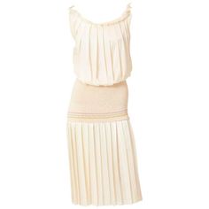 Biagiotti Pleated Silk Tennis Dress | From a unique collection of rare vintage Day Dresses at https://www.1stdibs.com/fashion/clothing/day-dresses/. Sleeveless Silk Pleated Fitted Dress, Fitted Silk Sleeveless Pleated Dress, 1980s Fashion, Ivory Silk, Tennis Dress, Rehearsal Dinner, Underworld, Drop Waist, Pleated Dress