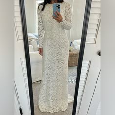 New With Tag. I Bought This Dress In 2019. It’s Been Sitting In My Closet And Never Worn. Size 2 In Ivory Color. Round Neck With Low Back. A Small Train. Beautiful Dress. Fitted Maxi Dress With Scalloped Lace For Wedding, Elegant Fitted Lace Dress For Bridal Shower, White Fitted Gown For Bridal Shower, Fitted White Gown For Bridal Shower, Spring Bridal Shower Fitted Maxi Dress, Elegant Fitted Gown For Bridal Shower, Elegant Spring Bridal Shower Gown, White Fitted Maxi Dress For Bridal Shower, H&m Fitted Long Sleeve Maxi Dress