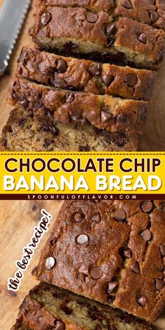 Moist and soft banana bread recipe with chocolate chips! This easy classic banana bread recipe is the perfect breakfast idea, sweet snack, and even dessert recipe! Pus, this recipe requires only 15 minutes of prep! Definitely the best banana bread recipe you'll ever make! Abuelita Chocolate Banana Bread, Easy Choc Chip Banana Bread, Chocolate Banana Nut Bread Recipe, Best Banana Bread Recipe Moist Chocolate Chips, Lunch Bread Recipe, Easy 2 Banana Bread Recipe, Eggless Chocolate Chip Banana Bread, White Chocolate Chip Banana Bread, Chocolate Banana Nut Bread