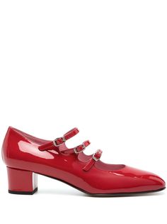 blood red patent leather almond toe buckle fastening silver-tone hardware branded leather insole block heel leather sole Carel Paris, Wide Heels, Mary Jane Pumps, Ballerina Shoes, Leather Mary Janes, Patent Leather Pumps, Pump Sandals, Mary Jane Shoes, Women Accessories Bags