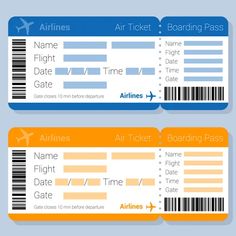 two airline boarding tickets with barcodes