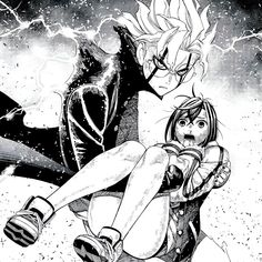 an image of two anime characters in black and white