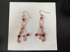 Handmade Beaded Copper Wire Earrings Red Beaded Copper Dangle Earrings   | eBay Red Wire Wrapped Dangle Earrings, Copper Beaded Dangle Earrings With Dangling Beads, Copper Beaded Earrings With Dangling Beads As Gift, Red Copper Drop Earrings, Burgundy Dangle Earrings, Red Chandelier Earrings With Dangling Beads As Gift, Red Copper Dangle Earrings, Gift Red Chandelier Earrings With Dangling Beads, Handmade Burgundy Dangle Earrings