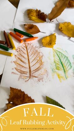 fall leaf rubbing activity with crayons and colored pencils on the paper sheet