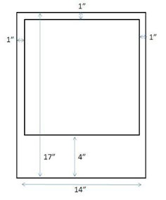 a drawing of a square area with measurements for the top and bottom corners, including one end