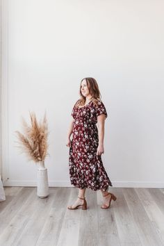 FINAL SALE: This item cannot be returned or exchanged. This gorgeous floral beauty is made for the fields and brunch parties. With a mesmerizing display of floral bunches, this maxi gives an effortless fit. The skirt is cut to flare with your every step. The features include short flutter sleeves, a smocked bodice that we all love. You can add more charm to it by pairing it with strappy sandals or heels. Some of the amazing features of this product: Material: 100% Rayon Versatile and elegant Sui Brunch Parties, Brunch Party, Floral Midi Dress, Flutter Sleeves, Strappy Sandals, Love Is All, Flutter Sleeve, V Shape, Final Sale