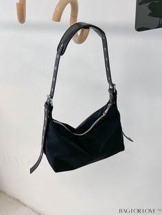 BagForLove - Black Dumpling-Shaped Womens Messenger Bag - Lightweight Trendy Black Hobo Bag With Zipper Closure, Trendy Black Hobo Bag With Single Shoulder Strap, Trendy Black Hobo Bag With Zipper Pocket, Black Handheld Hobo Bag With Zipper Pocket, Black Hobo Crossbody Bag With Zipper Closure, Handheld Black Hobo Bag With Zipper Pocket, Black Handheld Hobo Bag For Errands, Versatile Black Hobo Bag With Single Shoulder Strap, Casual Black Hobo Bag With Detachable Strap