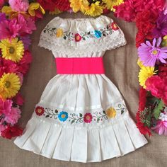 Beautiful Mexican Toddler Dress New - No Tags - Handmade Size : 2 Years Old Fabric: Cotton - Manta Care ; Hand Wash No Washing Machine Every Dress Has Unique Embroidery Color Is : Beige Each Dress Is Hand Made And Has Unique Embroidery Belt Included New- No Tags- Handmade White Spring Fiesta Dress, White Dress For Spring Fiesta, White Short Sleeve Dress For Play, Embroidery Belt, Unique Embroidery, Mexican Dresses, Off The Shoulder Dress, Size 4t, Toddler Dress