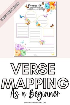 the verse map with flowers and butterflies on it is shown in this printable version