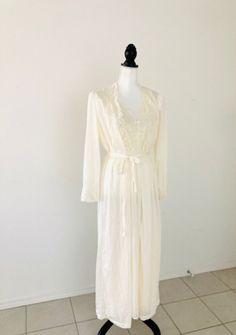 Excellent vintage condition! Size M-L. Measures up to 36-40 inch bust Vintage Sheer Sleepwear For Night, Spring Wedding Night Beige Nightgown, Vintage Wedding Sleepwear For Spring, Vintage Lace Sleepwear For Wedding Night, Fitted Sheer Cream Nightgown, Sheer Cream Nightgown For Wedding Night, Fitted Cream Nightgown For Sleep, Sheer Cream Sleepwear For Wedding Night, Feminine Cream Sleepwear For Night