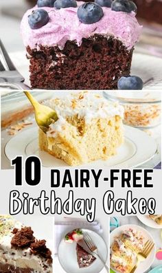 10 dairy - free birthday cakes with blueberries on top