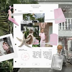 an image of a website page with pink and white items on it's side