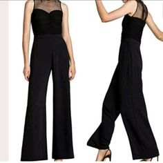 Zara Black Flowing Jumpsuit With Round Neckline. Features Matching Dotted Mesh Fabric At The Top, Cinched Waist With Draped Effect And Front Pockets. Brand New Pit To Pit 18.5” Inseam: 33.5” Elegant High-waist Stretch Jumpsuits And Rompers, Elegant High Waist Stretch Jumpsuits And Rompers, Formal High Waist Solid Jumpsuit Or Romper, Sleeveless Fitted Zara Pantsuit, Elegant Fitted Overall Pants, Formal High Waist Solid Jumpsuit, Elegant Stretch Wide Leg Jumpsuits And Rompers, Sleeveless Fitted Pantsuit By Zara, Formal Stretch Jumpsuits And Rompers